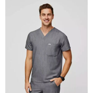 FIGS Men Technical Collection L Gray Heather Short Sleeve Pocket Scrub Medical